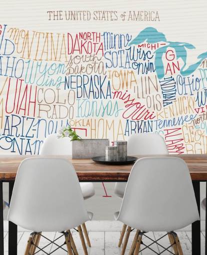 Hand Written States on US Map Mural
