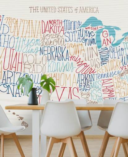 Håndskrevne stater på US Kart Mural