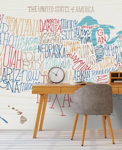 Håndskrevne stater på amerikanske kort Mural