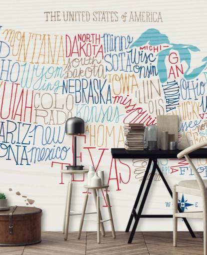 Decorazione murale con mappa degli Stati Uniti scritti a mano