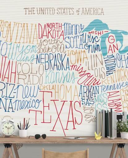 Håndskrevne stater på amerikanske kort Mural