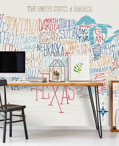 Decorazione murale con mappa degli Stati Uniti scritti a mano