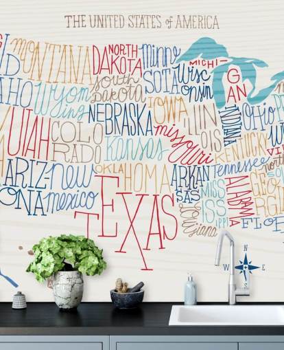 Håndskrevne stater på amerikanske kort Mural