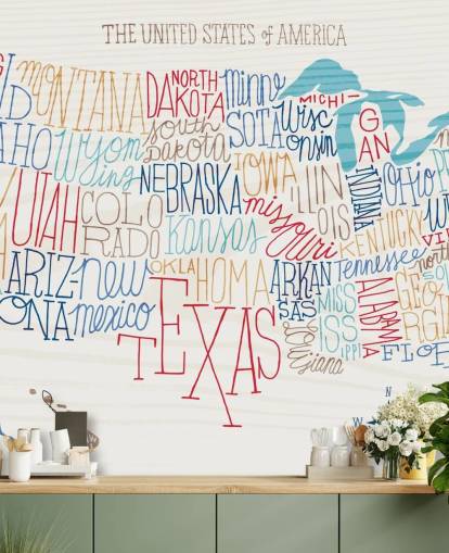 Hand Written States on US Map Mural Hand Written States on US Map Mural