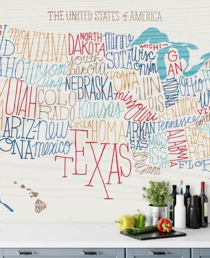 Hand Written States on US Map Mural