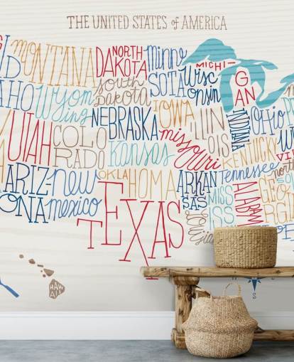 Decorazione murale con mappa degli Stati Uniti scritti a mano