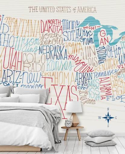Decorazione murale con mappa degli Stati Uniti scritti a mano
