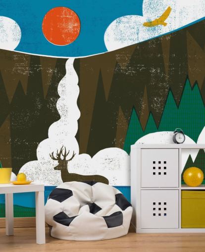 Bunte Hirsch und Berge Tapete