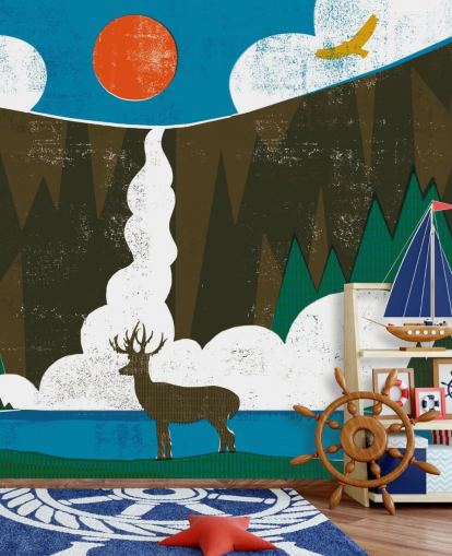 Papier Peint Cerf et Montagnes