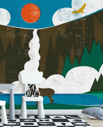 Bunte Hirsch und Berge Tapete