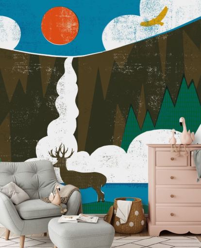 Fargerik hjort og fjell Bakgrunn