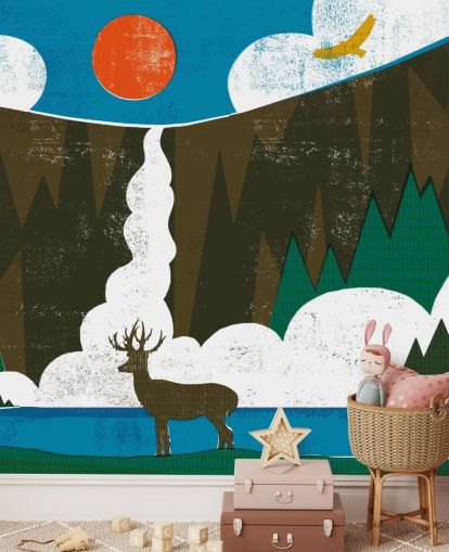 Bunte Hirsch und Berge Tapete