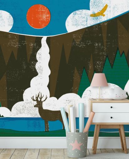 Colourful Stag and Mountains Wallpaper