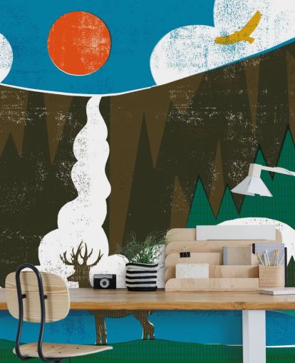 Bunte Hirsch und Berge Tapete Bunte Hirsch und Berge Tapete