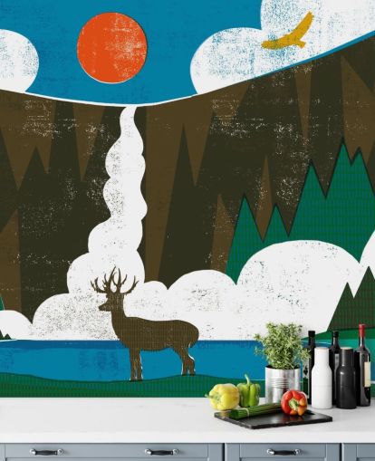 Colourful Stag and Mountains Wallpaper