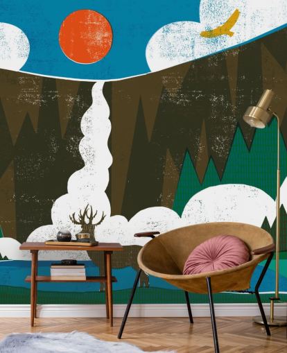 Colourful Stag and Mountains Wallpaper