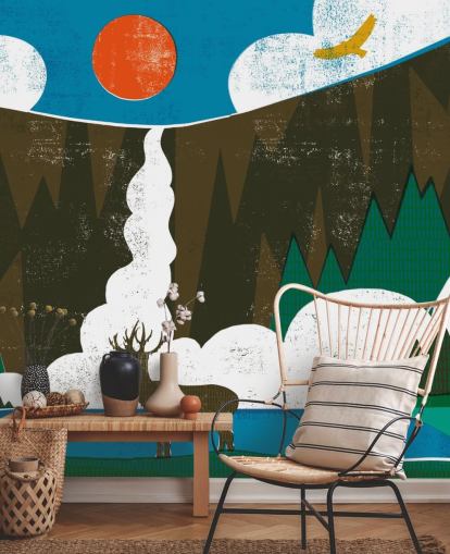 Papier Peint Cerf et Montagnes