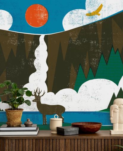 Colourful Stag and Mountains Wallpaper