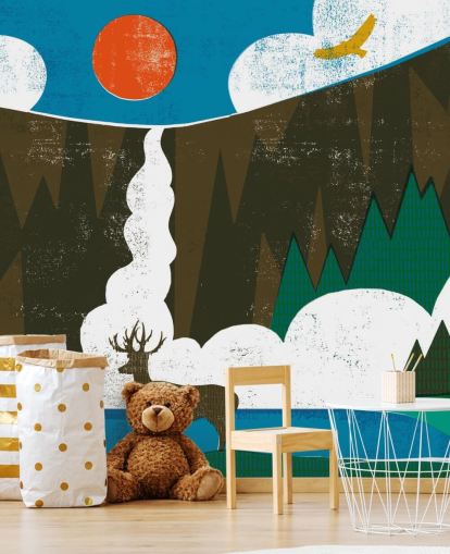 Bunte Hirsch und Berge Tapete Bunte Hirsch und Berge Tapete