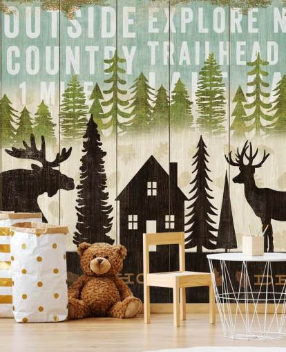 oud houten landbord behang