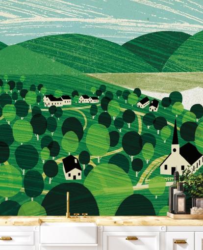 fond d'écran de collines vertes et de chalets blancs fond d'écran de collines vertes et de chalets blancs