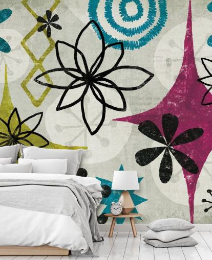 papel pintado estampado morado, verde y gris papel pintado estampado morado, verde y gris