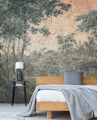 forest in the sun vintage wallpaper mural