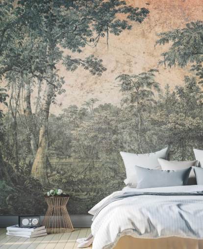 Vintage-Tapeten-Wandbild „Wald in der Sonne“