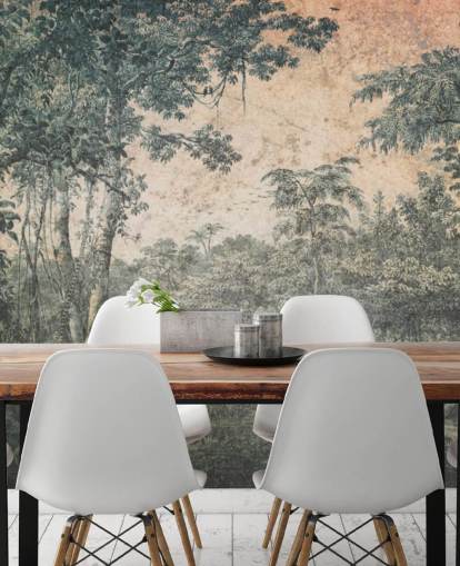 papier peint mural vintage forêt au soleil