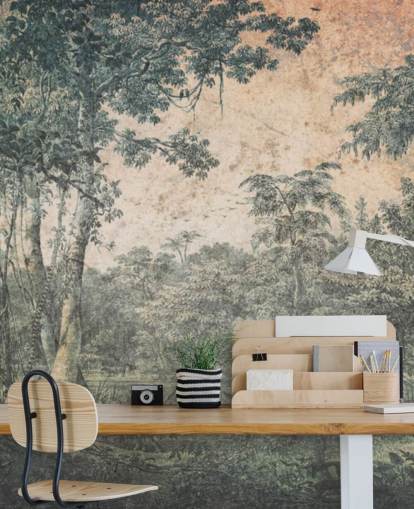 forest in the sun vintage wallpaper mural