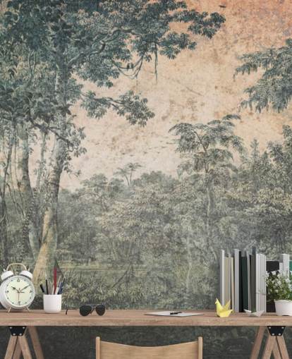 Vintage-Tapeten-Wandbild „Wald in der Sonne“