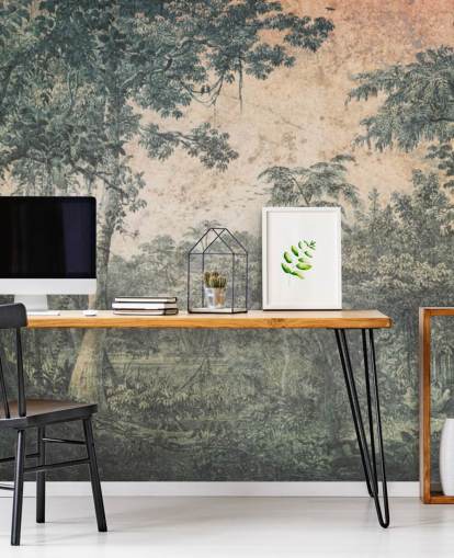 forest in the sun vintage wallpaper mural