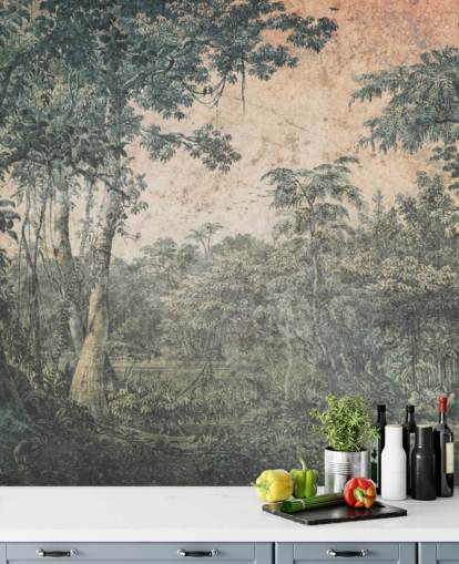 mural de papel pintado vintage bosque bajo el sol