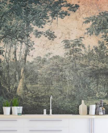 forest in the sun vintage wallpaper mural