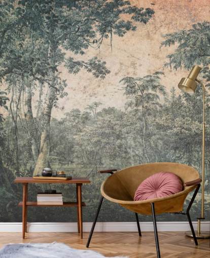 Vintage-Tapeten-Wandbild „Wald in der Sonne“