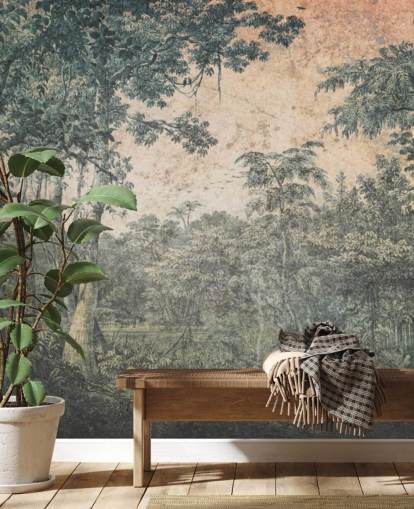 Vintage-Tapeten-Wandbild „Wald in der Sonne“