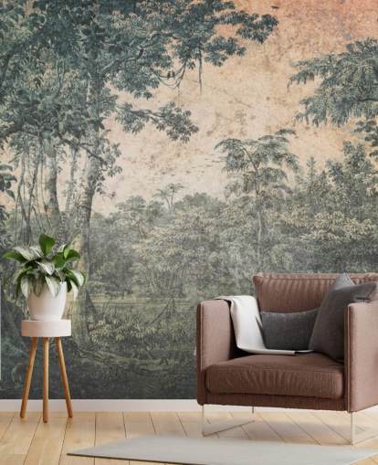 Vintage-Tapeten-Wandbild „Wald in der Sonne“