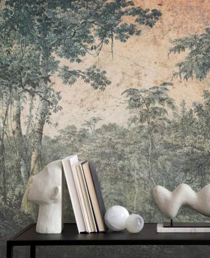 mural de papel pintado vintage bosque bajo el sol