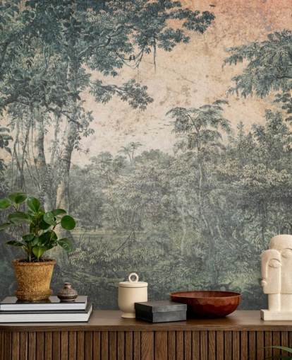 papier peint mural vintage forêt au soleil