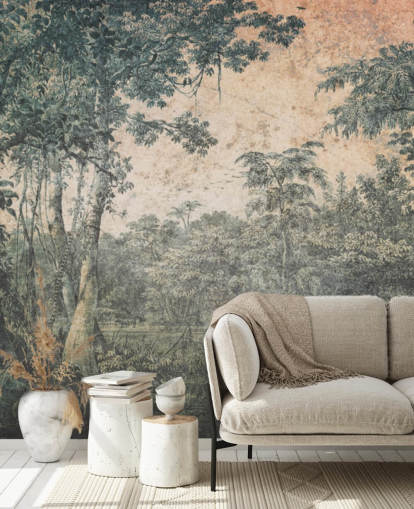 forest in the sun vintage wallpaper mural