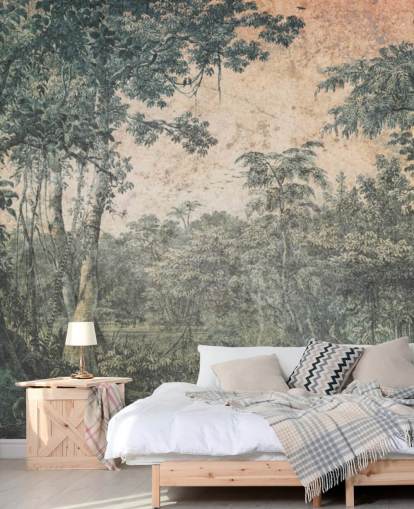 metsä auringossa vintage tapetti seinämaalaus metsä auringossa vintage tapetti seinämaalaus