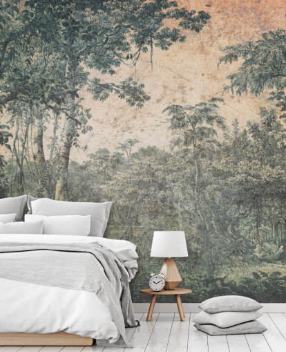 metsä auringossa vintage tapetti seinämaalaus