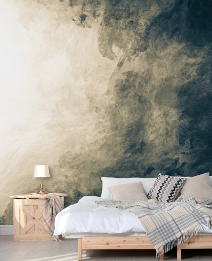 abstracte muurschildering met donkere wolken