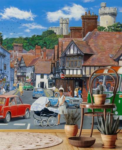 custom bygone era care home wall mural of Arundel by Trevor Mitchell