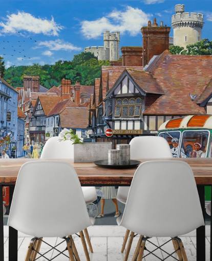 custom bygone era care home wall mural of Arundel by Trevor Mitchell