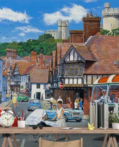 custom bygone era care home wall mural of Arundel by Trevor Mitchell