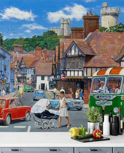 fresque murale personnalisée d'Arundel représentant une maison de soins de l'époque révolue par Trevor Mitchell