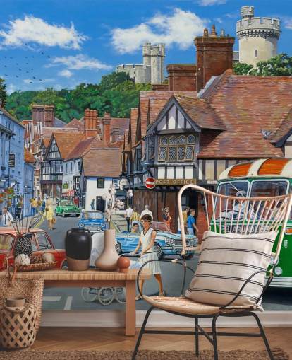 mural de pared personalizado de una residencia de ancianos de la era pasada de Arundel de Trevor Mitchell