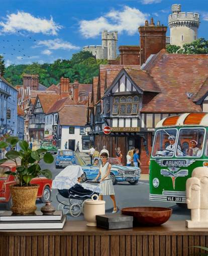 fresque murale personnalisée d'Arundel représentant une maison de soins de l'époque révolue par Trevor Mitchell