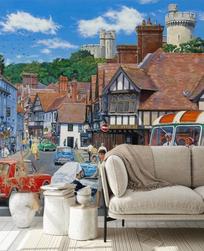 custom bygone era care home wall mural of Arundel by Trevor Mitchell